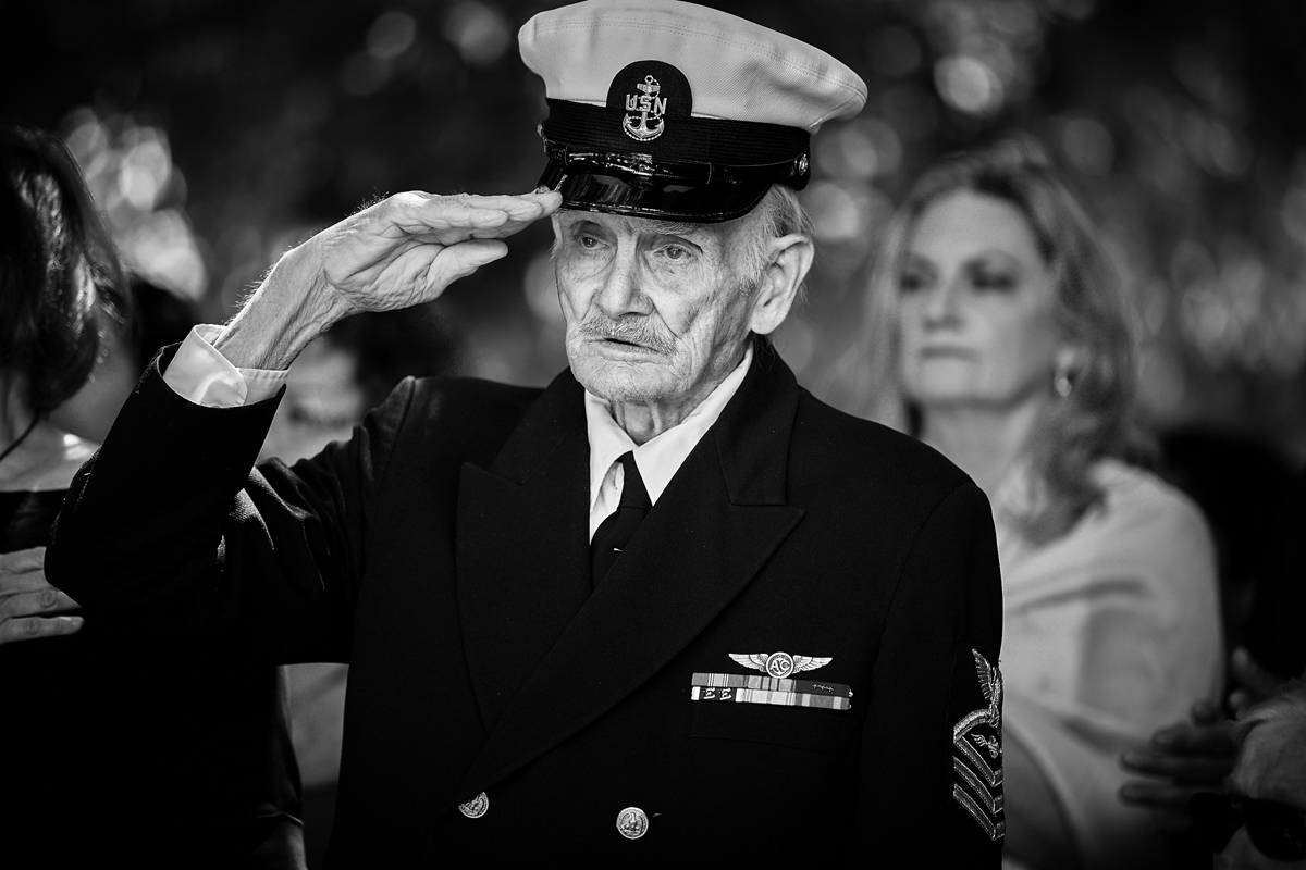 90 year old Navy Veteran in Uniform Salutes